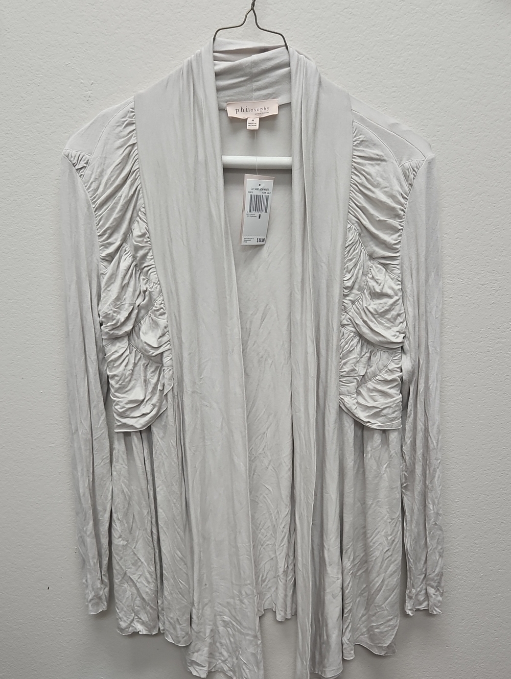 philosophy Light Gray Ruched Open-Front Cardigan